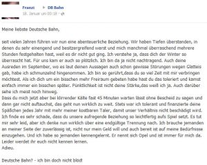 Franzi schreibt an die Deutsche Bahn auf Facebook