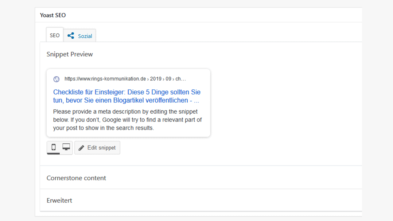 Das Yoast SEO PlugIn hilft bei der Suchmaschinenoptimerung