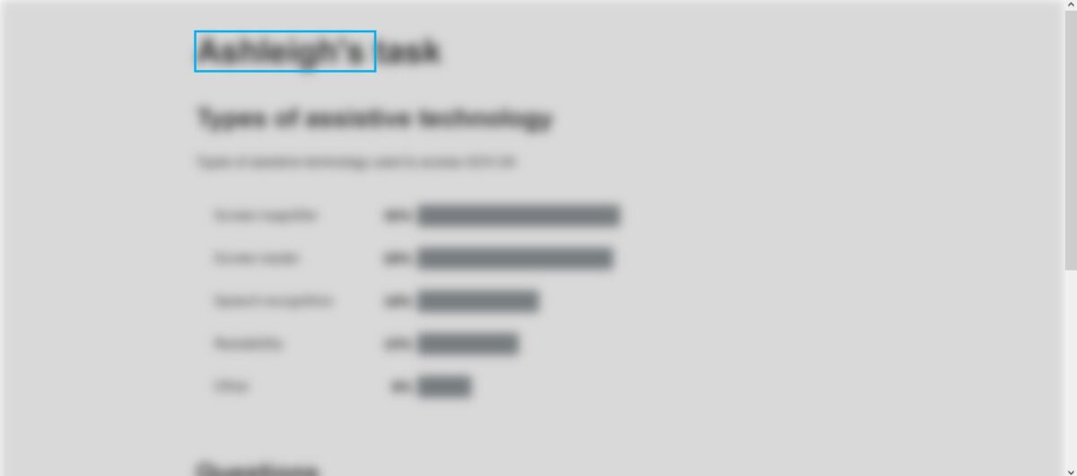 Unscharfe Webseite mit Screenreader Markierung auf Überschrift.